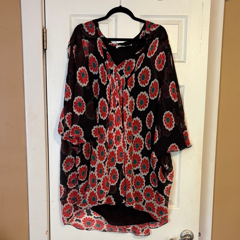 Diane Von Furstenberg Floral Black and Red mini dress